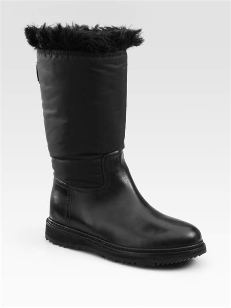 prada fur-lined leather mid-calf boots|prada boots saks.